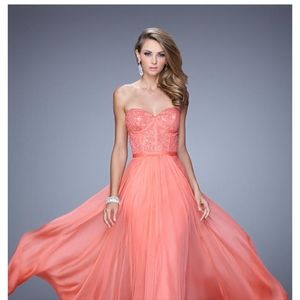 La Femme Hot coral gown NWT